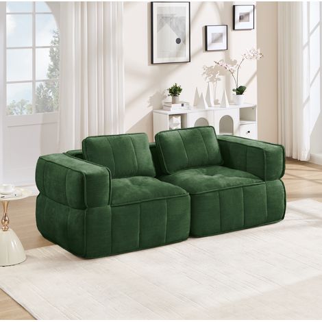 Divano 2 posti 198x93x67 cm in poliestere verde, modulare, per soggiorno – MEUBLIV (1/5)