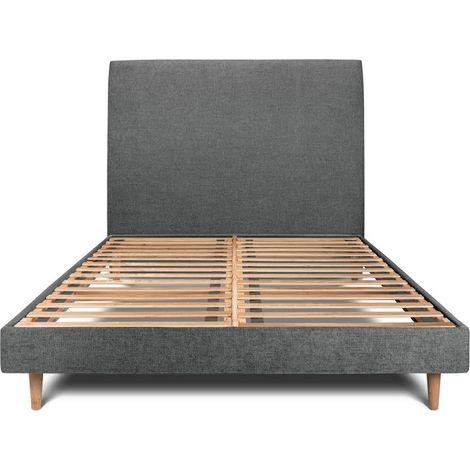 Lit 150x200cm avec tête de lit tapissier tissu et sommier kit gris anthracite - Hauteur totale : 29cm (1/5)