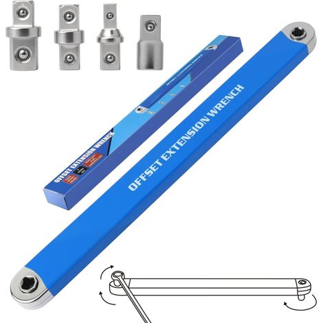 Clé à cliquet avec extension décalée, ensemble d’extension à cliquet à zéro degré, clé à douilles prête pour l’impact avec adaptateurs de 1/2", 1/4", 3/8" et douille de 1/4" pour les endroits (1/5)