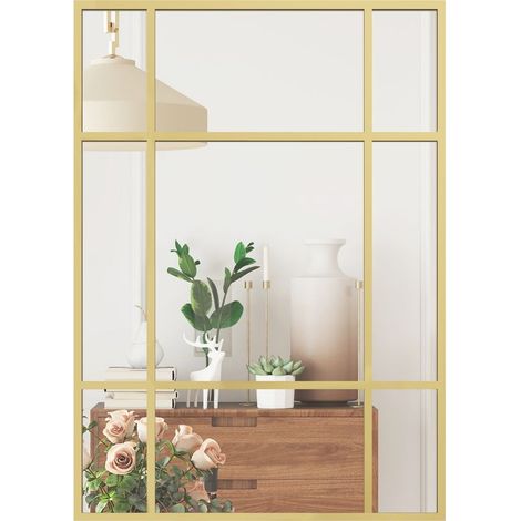 Mirror wall rectangular 70 x 50 cm with frame in metal, mirror decorative golden for living room and bedroom. (1/5)