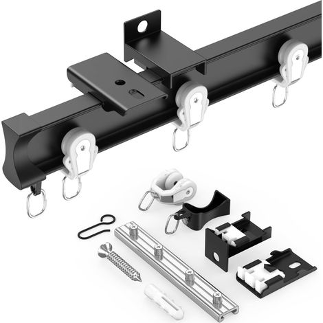 Curtain Rod, Flexible Aluminum Curtain Rod for Ceiling or Wall (64"/1.5m) - Curtain Rail for Curtains, Room Divider - Easy Install Curtain Rod, Black (1/5)