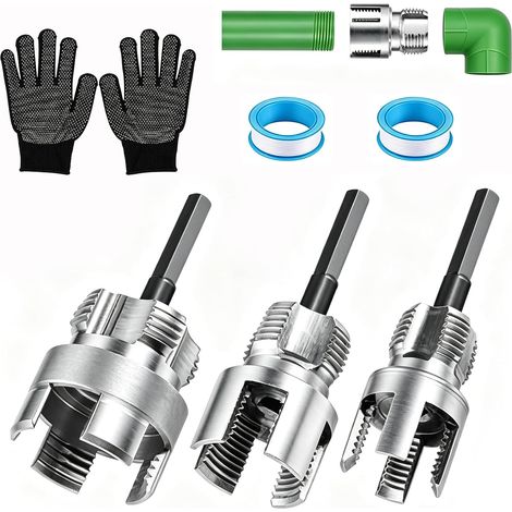 Filetage de tuyau en PVC 1/2", 3/4", 1" et 1", coupe-filetage intérieur et extérieur, pour perceuses pour tuyaux PPR/PVC/MPP, installation/réparations domestiques (1/5)