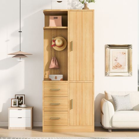 MODFU – Armadio 70x50x170 cm in MDF con appendiabiti, mensole, cassetti e ganci, carico 43 kg – Legno naturale (1/5)