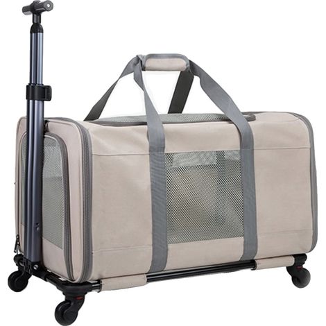 Transporteur pour animaux, roues amovibles, design pliable, Kaki (1/2)