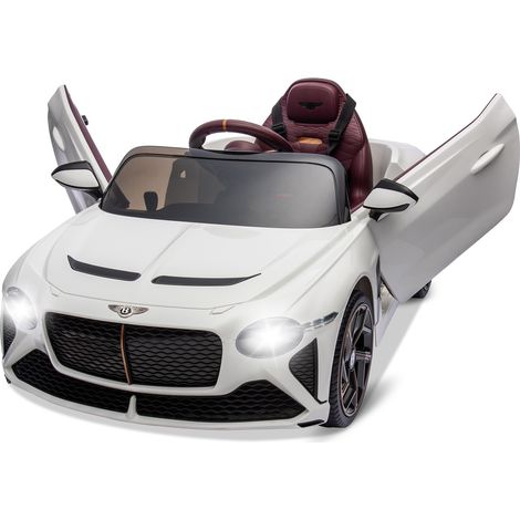 Bentley lizenziertes Kinder-Elektroauto, Fernbedienung, 12V, 2 Motoren, LED, Musik, Hupe, Federung & 3 Geschwindigkeiten, Weiß (1/5)