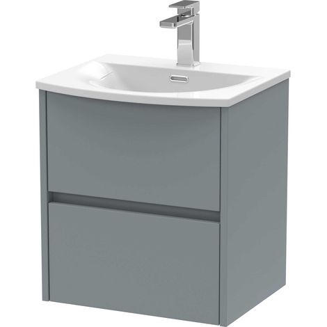 Nuie Havana Matt Coastal Grey 500mm Wall Hung 2 Drawer Vanity Unit and Curved Ceramic Basin - HAV2302G (1/4)