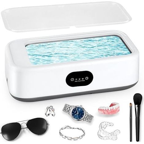 Ultrasonic cleaner 640 ml, 49 kHz, low noise, with 3 digital timers, for jewelry, dentures, watches, glasses and razor heads (1/5)