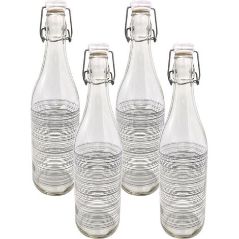 KIT SET 4 PZ BOTTIGLIA IN VETRO CIRCLE 1LT CON TAPPO A CHIUSURA (1/4)