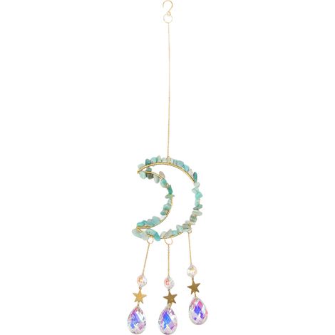 Suspension capteur solaire en cristal bleu blanc, décoration lune étoile pour fenêtre, maison, jardin, fête, mariage (1/4)