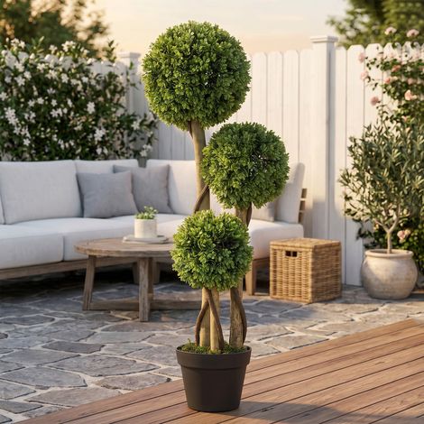 Plante artificielle buis 3 boules en pot avec base renforcée, hauteur 90 cm (1/5)