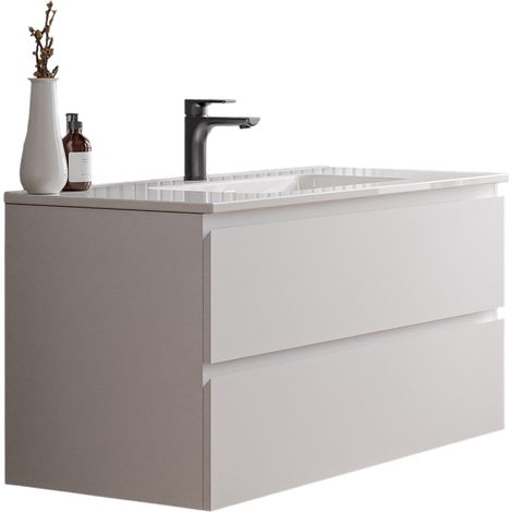 Unterschrank Bernstein AVA 100 cm mit Keramik Waschbecken - Badmöbelfarbe Weiß matt, Waschbecken Weiß glänzend (1/5)