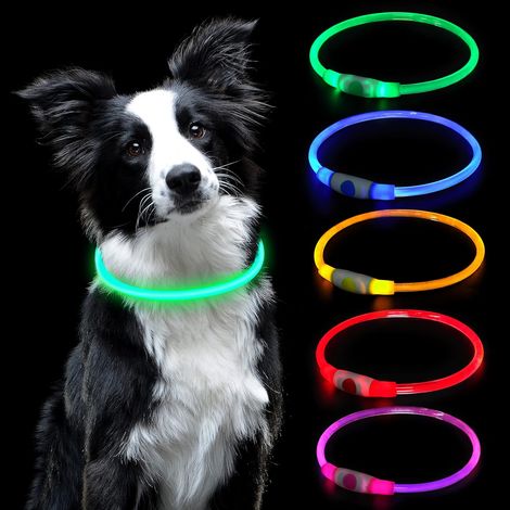Collier Lumineux Chien, Collier LED pour Animaux Rechargeable USB Découpable Collier Imperméable Collier Chien Réglable pour Petits, Moyens et Grands Chat et Chien(Vert) (1/5)