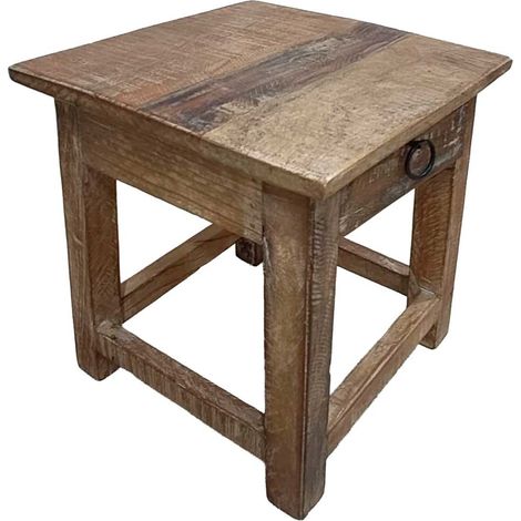 Taburete con cajón de madera acabado artesanal 25x25x29 h cm