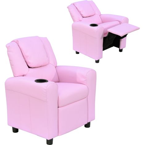 Kindersofa Kindersessel mit Fußstütze Armlehne Getränkehaltern verstellbare Rückenlehne Liegecouch Kindercouch Relaxsessel Kinder Sofa für 3-6 Jahre Jungen Mädchen Rosa
