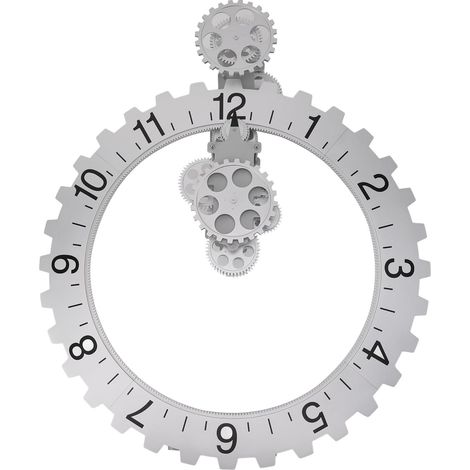 Horloge à Engrenages Mobiles 3D, Engrenage Mécanique Simple Face, Roue Horaire Rotative, Horloge Décorative Murale pour la Maison et Le Salon (Silver) (1/5)