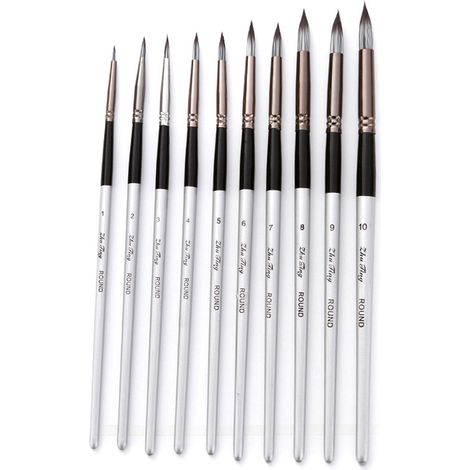 Ensemble de 10 pinceaux à pointe ronde et poils en nylon pour artistes, idéal pour la peinture acrylique, aquarelle, gouache et huile. Matériel de dessin et de peinture de qualité. (1/2)