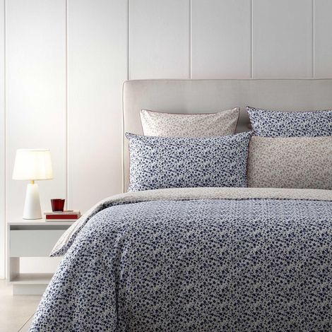 Housse de Couette, Denim, Coton 57 Fils/cm², 100% Coton, Motif Floral All-Over, Doux et Respirant, 200x200 cm