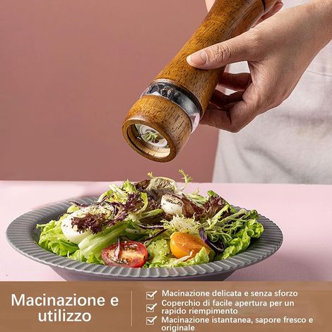 Set di 2 macinapepe in legno, saliera e pepiera manuali con coperchi in ceramica regolabili e finestre trasparenti, adatti per sale marino, peperoncino e spezie, (8 pollici) (1/4)