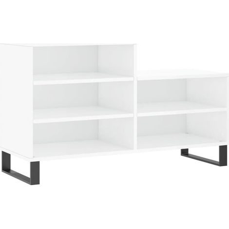 Meuble à chaussures blanc brillant, 102x36x60 cm, bois d'ingénierie. (1/5)