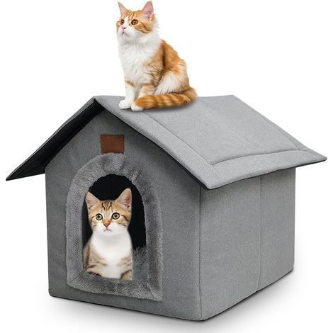 1 Niche pour Chat, 35x35x30cm, Isolée Hiver, Pliante, Imperméable, Coussin Amovible, Extérieur Intérieur (1/5)
