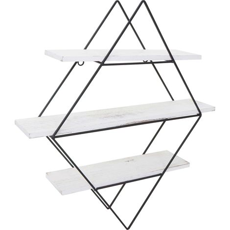 Estante de pared colgante de diseño industrial forma de rombo en madera blanca envejecida 60 x 55 x 12 cm 040008650 (1/4)