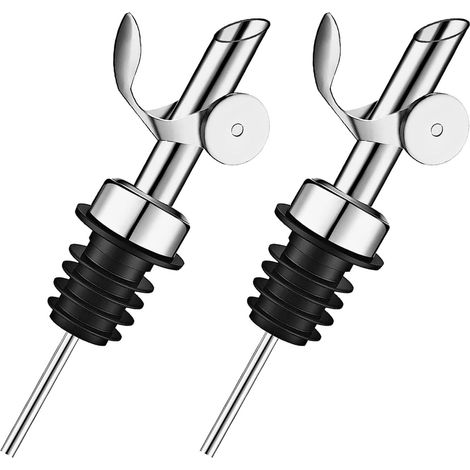 Bec verseur automatique 2 pièces – Bouchon verseur pliable pour bouteille d’huile d’olive, bec doseur anti-goutte pour alcool fort, accessoire de bar, bouchon de vin, argenté (1/5)
