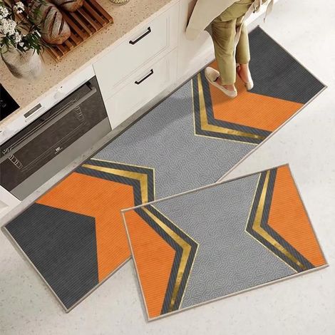 Lot de 2 tapis de cuisine lavables - Avec 8 tapis antidérapants- Pour cuisine, salle à manger, 40 x 120 +40 x 60cm (1/4)