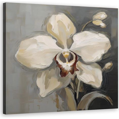Quadro su tela, Orchidea bianca dipinta - 30x30 (1/5)