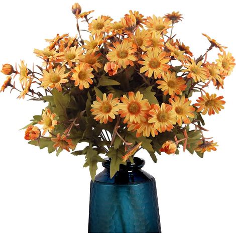 Fleur Artificielle - Marguerite - Tige Flexible avec Fil Métallique Intégré - 36 cm - 9 Têtes par Tige - Pour Décoration Intérieure Fête Mariage Bureau Jardin - 2 Pièces (1/5)
