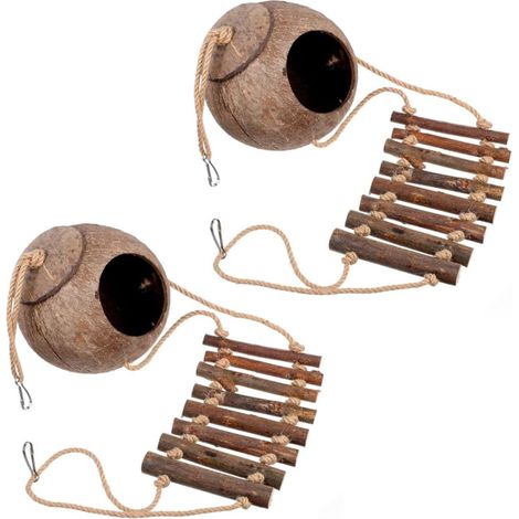 Lot De 2 Nids d'oiseaux en Noix De pour Inséparables Nid d'oiseaux De Jardin Grotte en Noix De Cachette pour Reptiles avec Échelle (1/5)