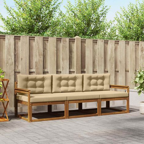 Outdoor-Sofagarnitur mit Kissen 3 pcs Natur und Beige (1/5)