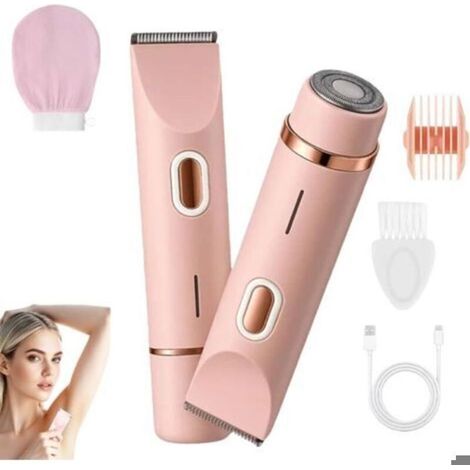 Rasoir Femme Klyne Tondeuse Double Tête, Intime Sourcils USB Étanche, Pour Bikini Jambes Aisselles Nez, Rose (1/5)