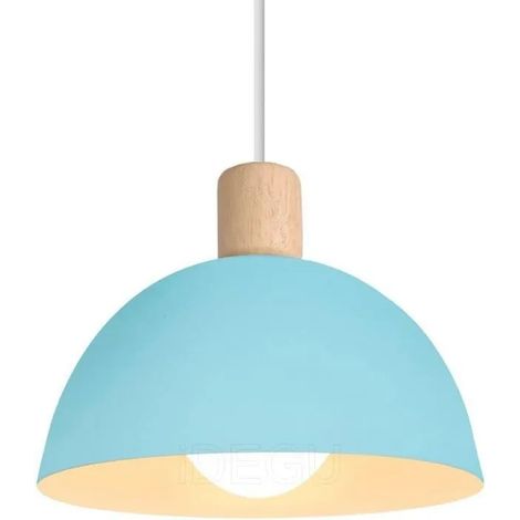 Lustre Suspension Rétro Suspension Luminaire Moderne Style Demi-Cercle Plafonnier E27 en Bois Métal Bleu, Ø 20CM (1/5)