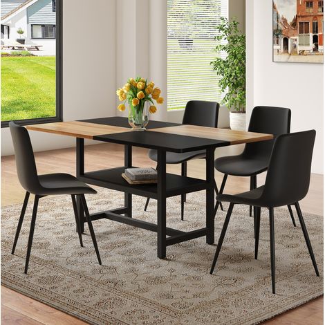 Conjunto de comedor MDF y metal marrón/negro 4 plazas con 4 sillas de PU y estante integrado (1/5)