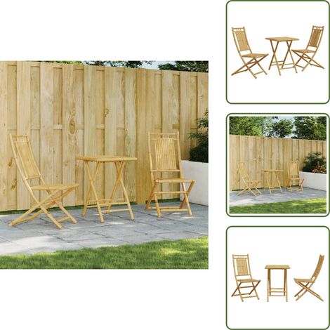 The Living Store 3-tlg. Bistro-Set Bambus - Bambusgartenmöbel - Outdoor Möbel - Gartentisch Klappbar - Gartenstühle Klappbar - Bistroset (1/5)