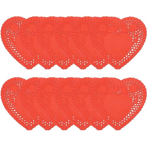 Napperons en papier en forme de cœur pour décoration, 100 feuilles rouges (1/5)