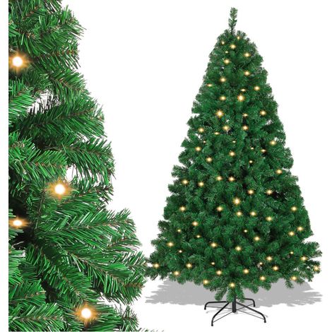 SWANEW 180cm Albero di Natale artificiale con illuminazione, 8 modalità di illuminazione con supporto in metallo, albero di Natale in PVC per decorazioni natalizie (1/5)