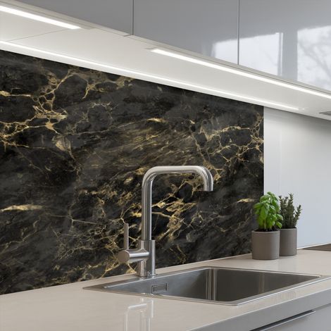 Kitchen Splashback Black - Marble - Gold - Nerf 80x60 cm