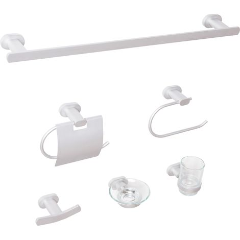Conjunto de 6 accesorios de baño moderno de aluminio mate vaso y jabonera incluidos plateado Tocopilla
