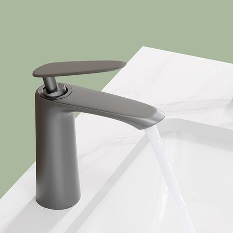 Waschtischarmatur, Warm- und Kaltwasser einstellbar, Chrom-Finish, Edelstahl, Grau