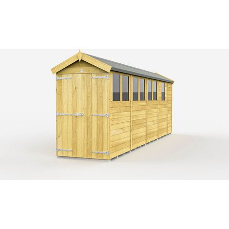 4 x 17 Feet Apex Shed - Double Door With Windows - Wood - L503 x W118 x H217 cm