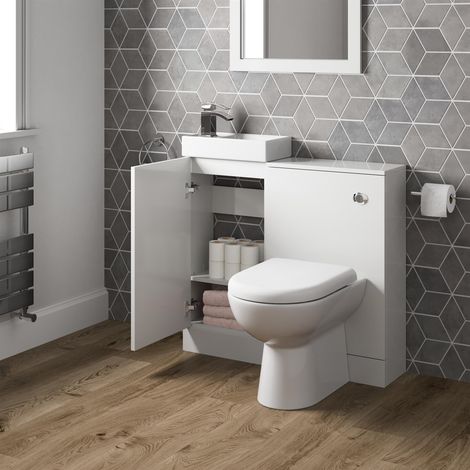 Modern Bathroom Toilet & Basin Sink Vanity Unit 900mm White (1/5)