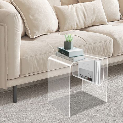 Table d'appoint acrylique transparente - Forme M - 45x30x45 cm - Charge 20 kg - Surface lisse, coins arrondis - Sans assemblage - Pour salon, chambre, bureau (1/5)
