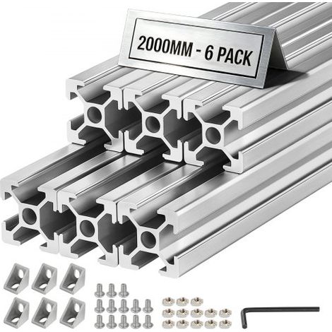 Perfil de Extrusión de Aluminio 2020 Ranura en T Estándar Europeo, Carril Lineal de Extrusión 2000 mm, Perfil de Aluminio para Marcos de Impresoras 3D, Bancos de Trabajo CNC, 6 Piezas, Plata (1/5)