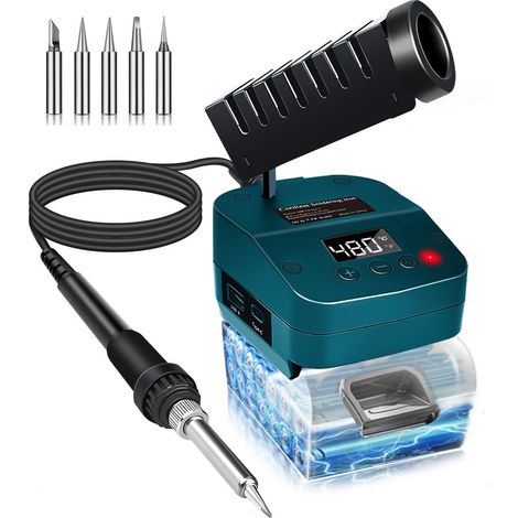Bosch 18V Akku-Lötstation mit Schnellaufheizung, digitalem LCD-Display, USB- und USB-C-Ladeanschlüssen, tragbarem und verstellbarem Lötkolben-Set