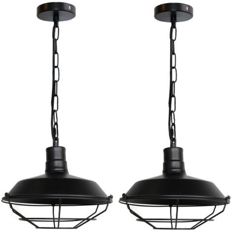 royaluxe- 2PCS Lampe À Suspension Vintage Suspension Lustre Rétro Lustre En Fer Métallique Suspension Luminaire Antique Noire 26CM (1/5)