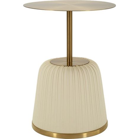 Tavolino Egle in metallo e PU bianco e oro Ø 40x55 cm