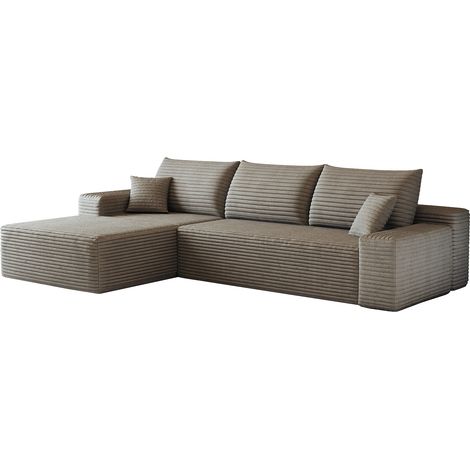 Divano Angolare Modulare 270 cm, Seduta Profonda in Tessuto, Senza Montaggio, Colore Cammello (1/5)