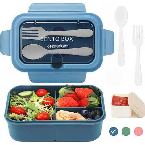 Lunch Box 1200ML, Anti-Fuite Lunchbox Bento Box avec 3 Repas Compartiments Boîtes Bento avec Couverts, Boite a Lunch Box Adulte Enfant Pour Pique-Niques Travail École Sans BPA (1/5)