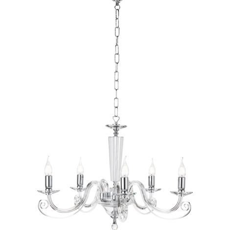 Lampada a sospensione CHERUBINI D82 cm in vetro e cristallo ottico 5 luci CROMO (1/2)